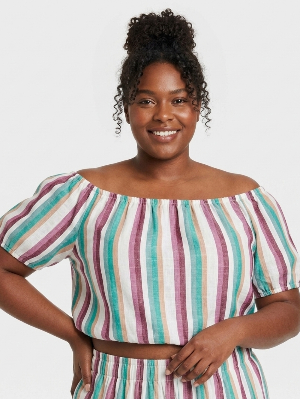 Ava & Viv Plus Size Striped Multicolor Women's Cropped Top
